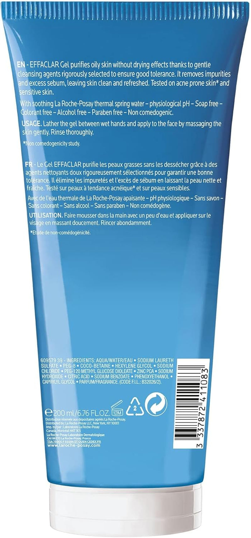 La Roche Posay Anti-Acne Cleanser, Purifying Foaming Gel, Cleanser for Oily Skin, Soap-Free and Paraben-Free, Effaclar, 200Ml