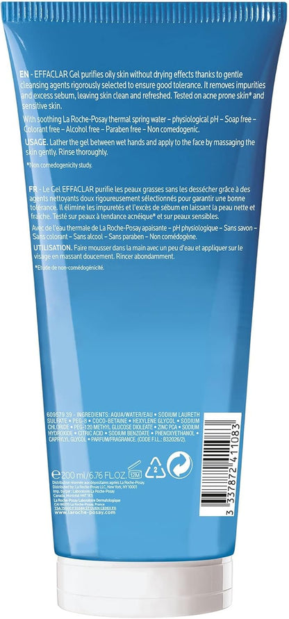 La Roche Posay Anti-Acne Cleanser, Purifying Foaming Gel, Cleanser for Oily Skin, Soap-Free and Paraben-Free, Effaclar, 200Ml