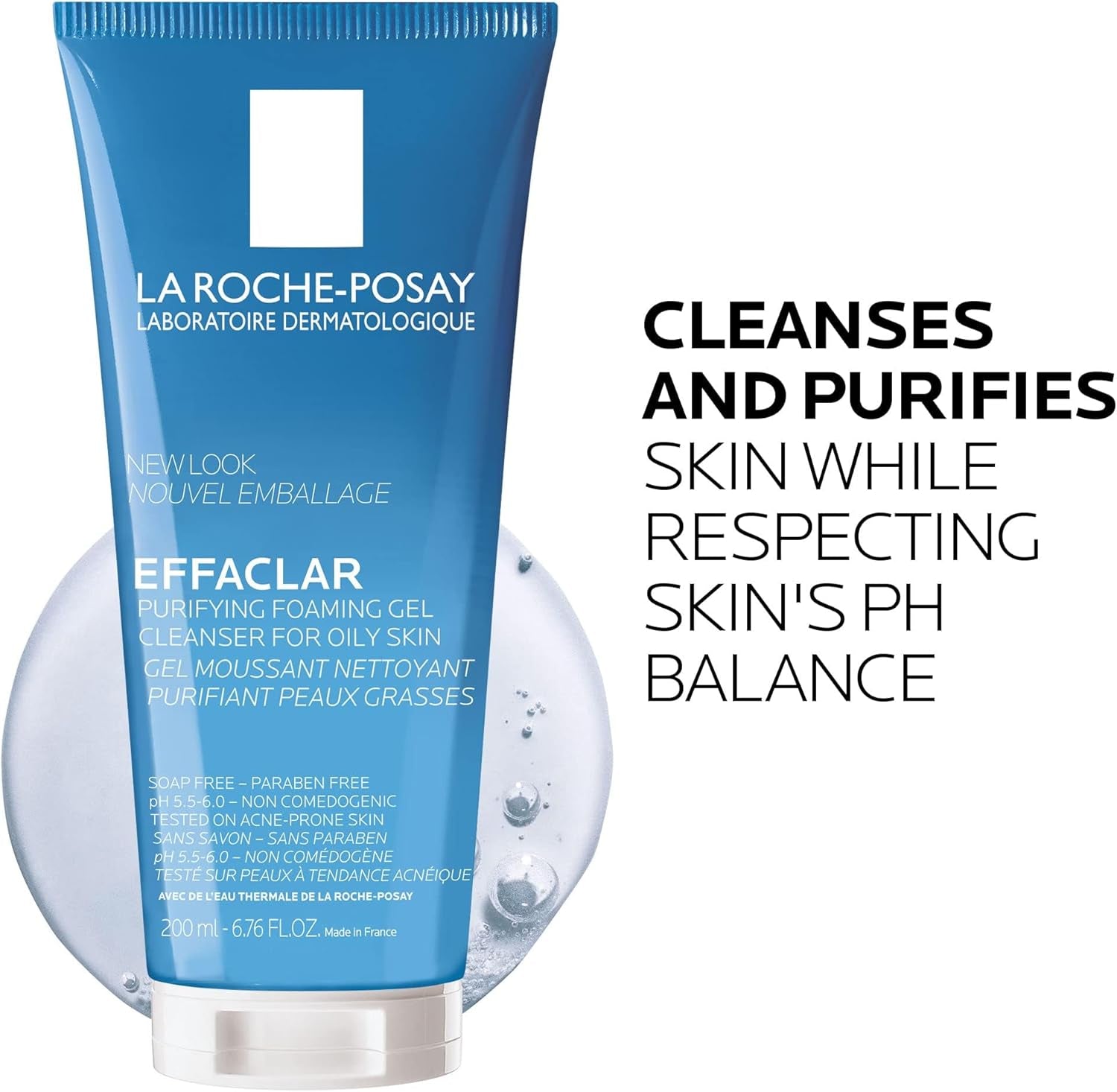 La Roche Posay Anti-Acne Cleanser, Purifying Foaming Gel, Cleanser for Oily Skin, Soap-Free and Paraben-Free, Effaclar, 200Ml